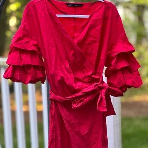 Zara Medium Short Wrap Dress - Statement Sleeves